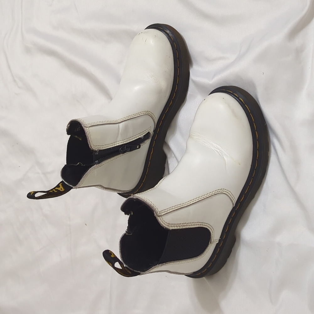 Dr. Martens Kids White Chelsea Boots with Black Soles
